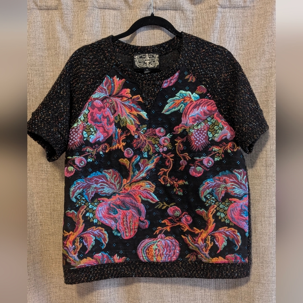 Anthropologie JAMES COVIELLO Metallic Brocade Front Short Sleeve Sweater… - Picture 2 of 8